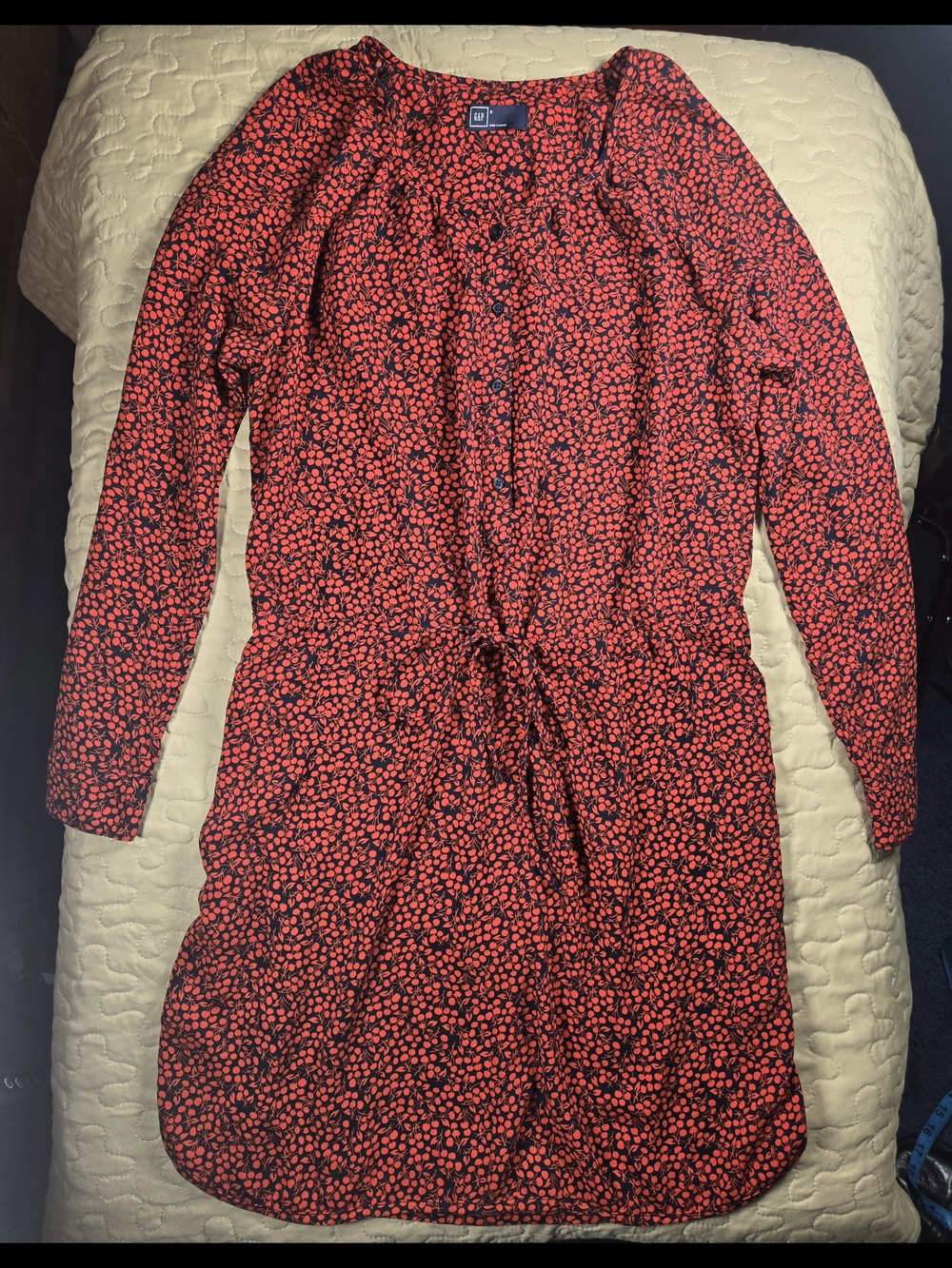 GAP Red Floral Button-Front Tie-Waist Dress